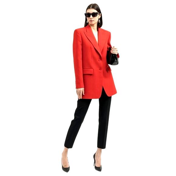 Michael Kors Collection Double Crepe Sablé Boyfriend Blazer in Poppy Red - Picture 3 of 14